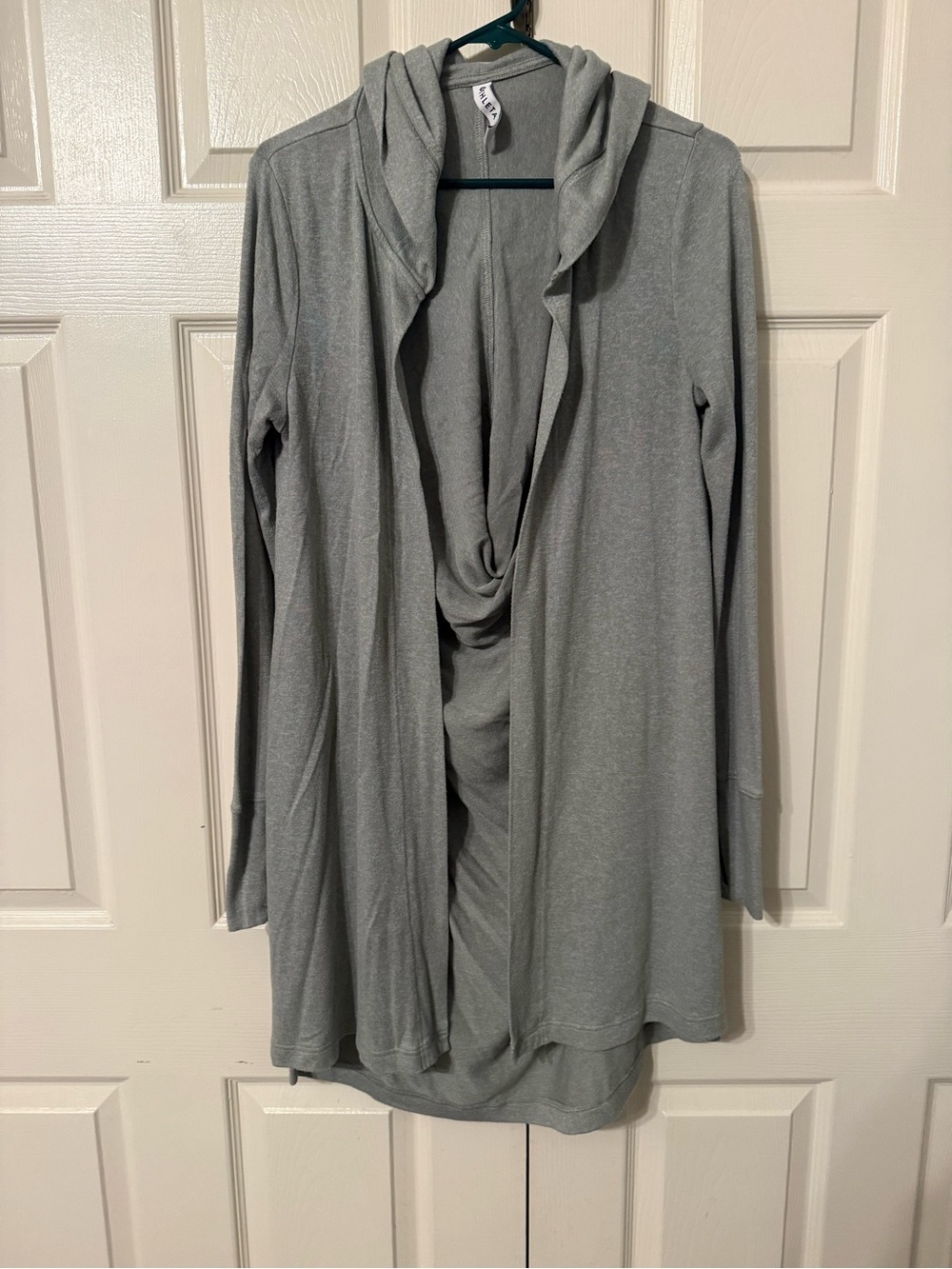 Athleta Light Gray Hooded Draped Open-Front Cardigan